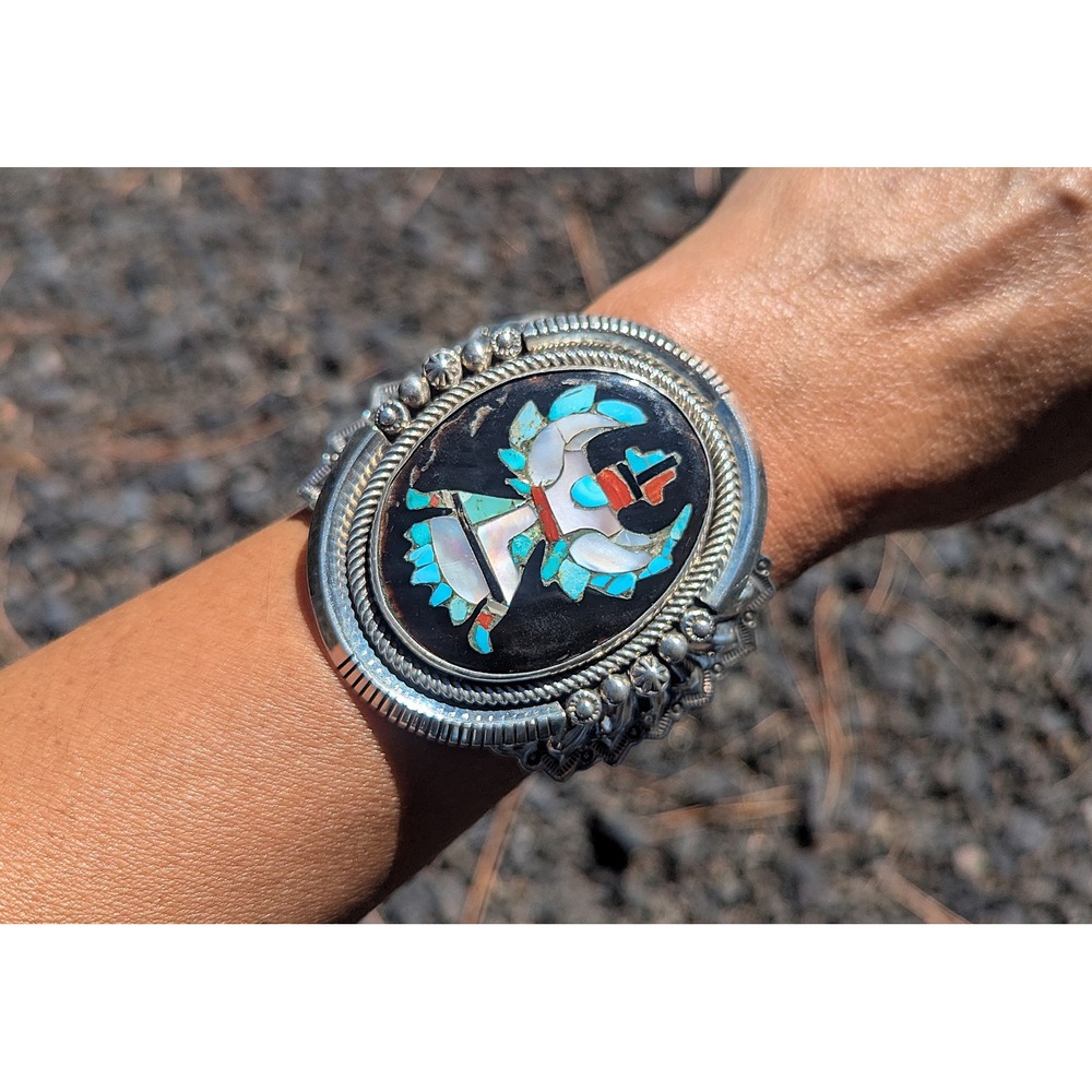 Navajo Cuff Bracelet Eagle Dancer Native‎ American Turquoise Jewelry Sz 6.75 ***